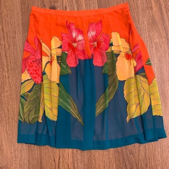 Bandolino Orange/Green Blue Floral Pleated Skirt - Picture 2 of 4